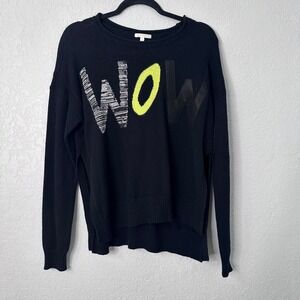 Lisa Todd WOW Graphic Knit Sweater Black Neon Yellow Size Medium High Low‎ Hem